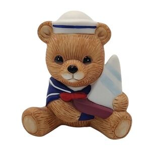 Vintage Homco Teddy Bear Figurine Playtime Sailor Boy Holding Boat Nautical 1417